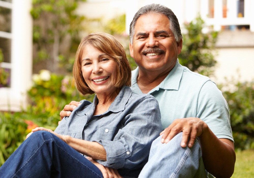 Couple sitting outside